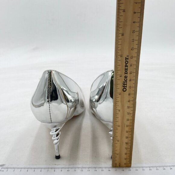 YDN Silver Pointed Closed Toe Mid Heel Pumps Cane Slip On Stilettos Slide Shoes - Picture 5 of 8